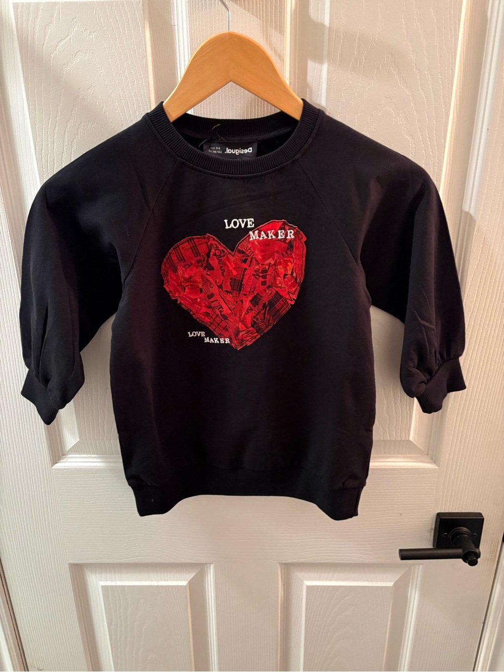 Desigual Black Sweatshirt with Red Heart Patch